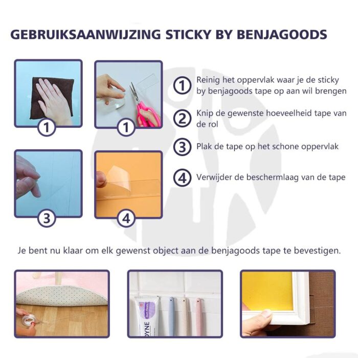 BenjaGoods Dubbelzijdig Tape - Herbruikbaar - Dubbelzijdig plakband - Nano Tape - Grip Tape - Plakkers - 5 meter