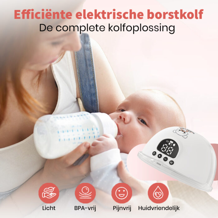 Bibbycare draadloze elektrische borstkolf met een capaciteit van 180 ml en een 1000 mAh batterij, ontworpen voor gebruiksgemak en mobiliteit.